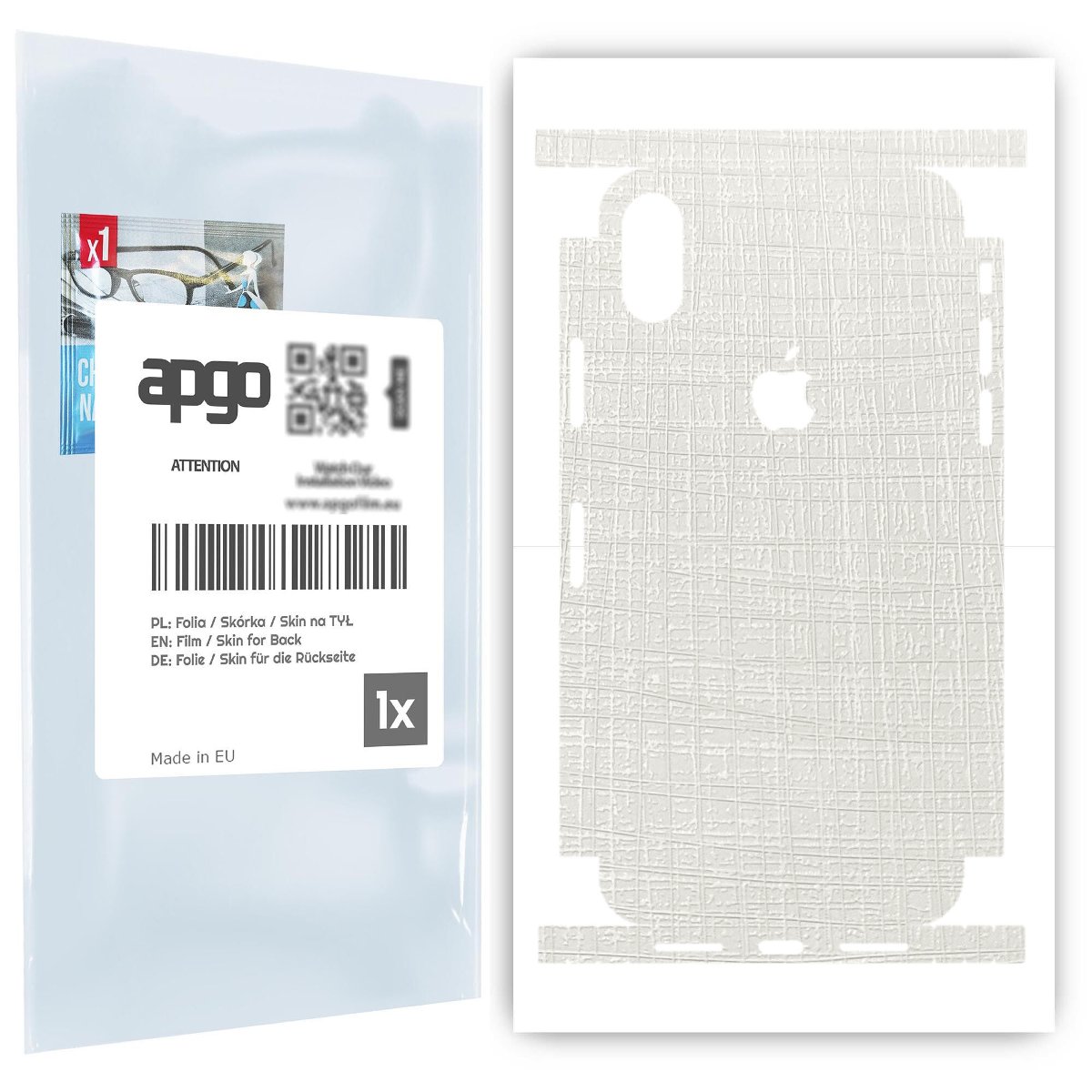 Folia naklejka skórka strukturalna na TYŁ+BOKI do Apple iPhone X -  Tkanina Biała - apgo SKINS