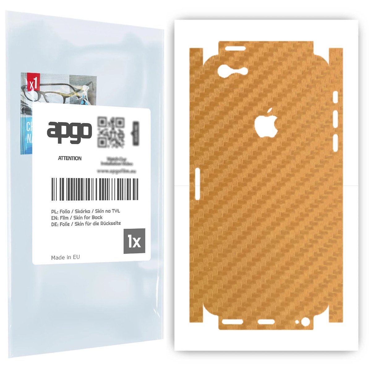 Folia naklejka skórka strukturalna na TYŁ+BOKI do Apple iPhone 5s -  Carbon Złoty - apgo SKINS