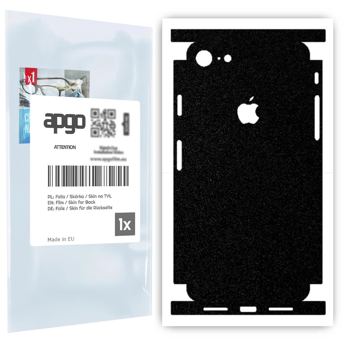 Folia naklejka skórka strukturalna na TYŁ+BOKI do Apple iPhone 7 -  Czarny Pastel Matowy Chropowaty Baranek - apgo SKINS