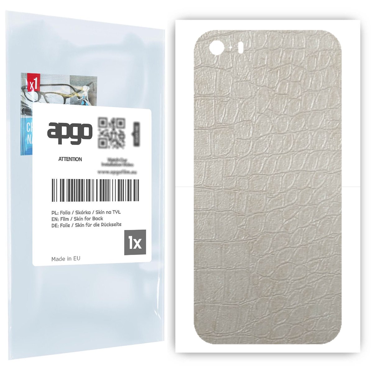 Folia naklejka skórka strukturalna na TYŁ do Apple iPhone 5 -  Skóra Krokodyla Biała - apgo SKINS