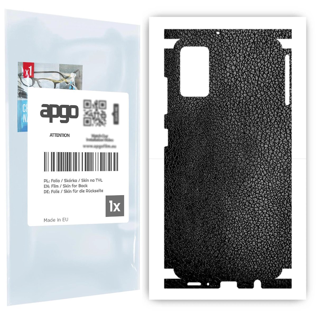 Folia naklejka skórka strukturalna na TYŁ+BOKI do Samsung Galaxy A41 -  Skóra Czarna - apgo SKINS