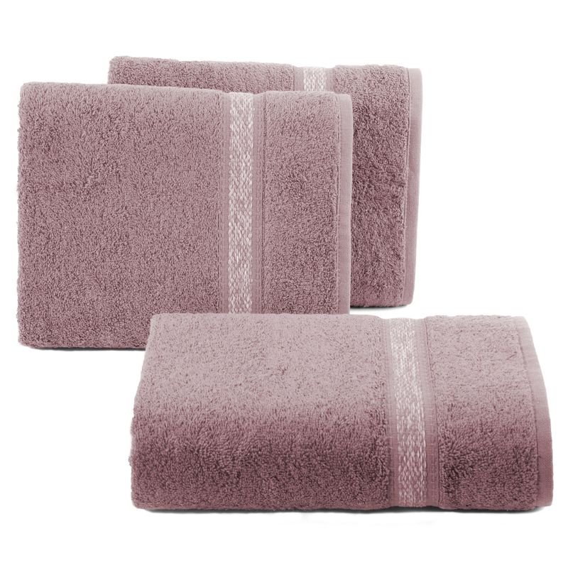 Eurofirany Ręcznik Altea 100x150 frotte pudrowy różowy bordiura z melanżowym pasem 500 g/m MKO-400906