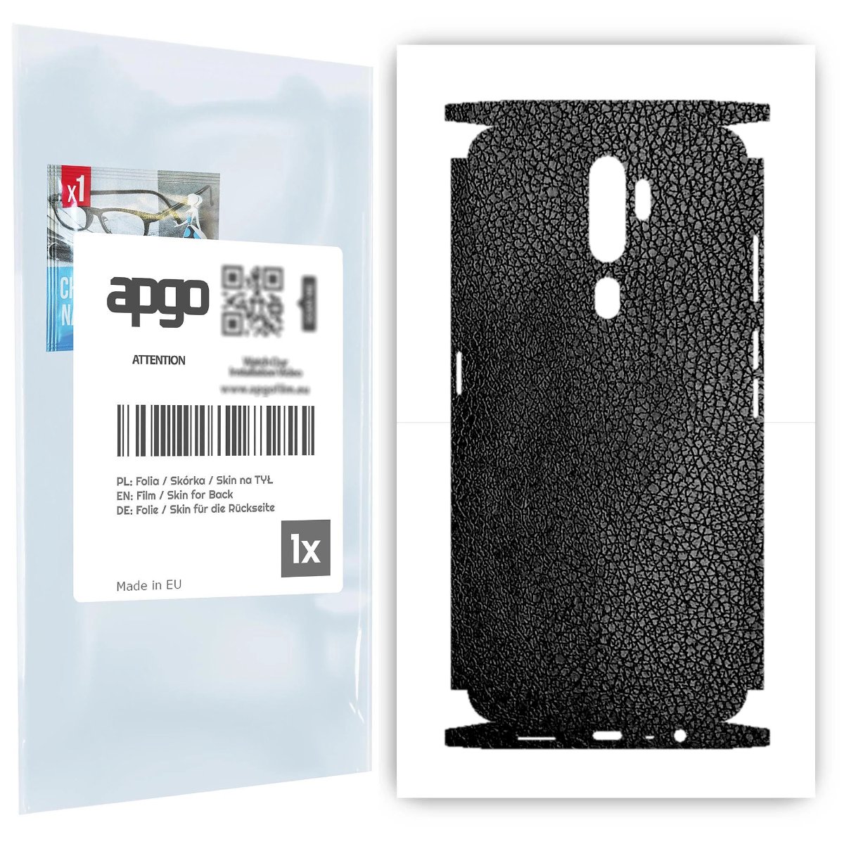 Folia naklejka skórka strukturalna na TYŁ+BOKI do Oppo A5 (2020) -  Skóra Czarna - apgo SKINS