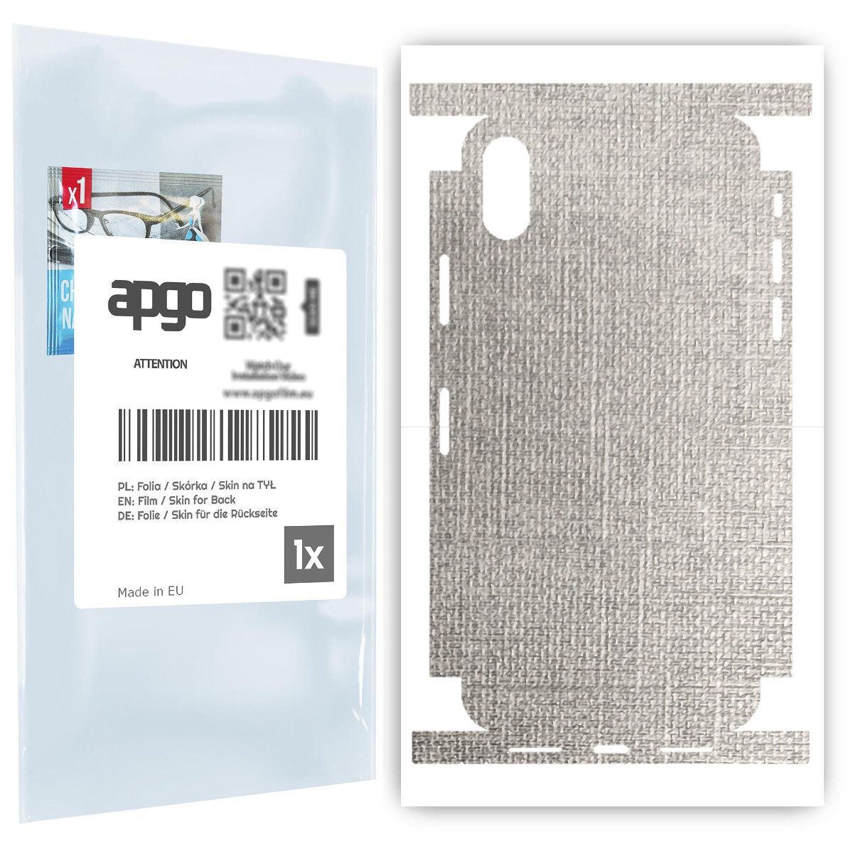 Folia naklejka skórka strukturalna na TYŁ+BOKI do Apple iPhone XS -  Tkanina Denim Szary - apgo SKINS