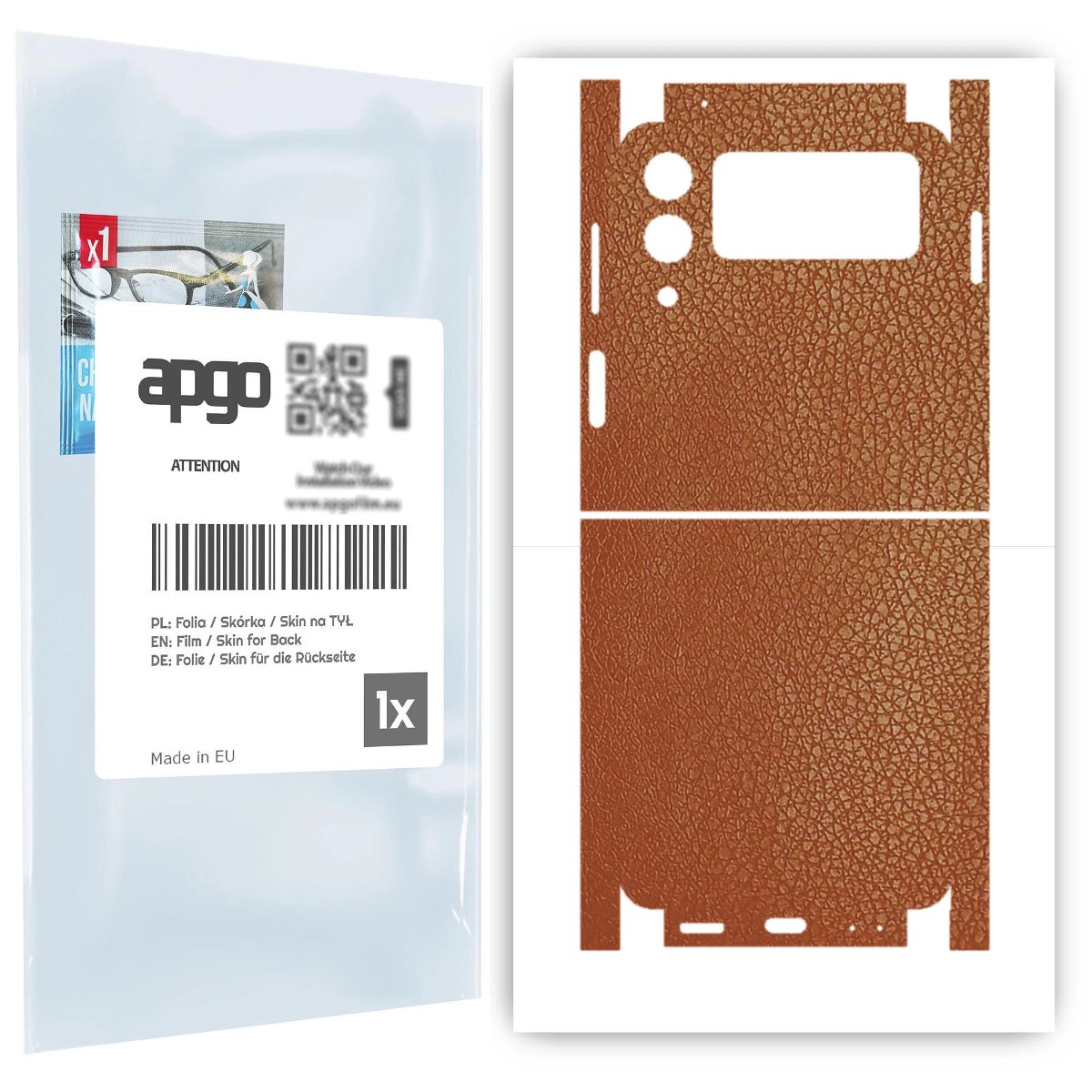 Folia naklejka skórka strukturalna na TYŁ+BOKI do Samsung Galaxy Z Flip 3 -  Skóra Brązowa - apgo SKINS