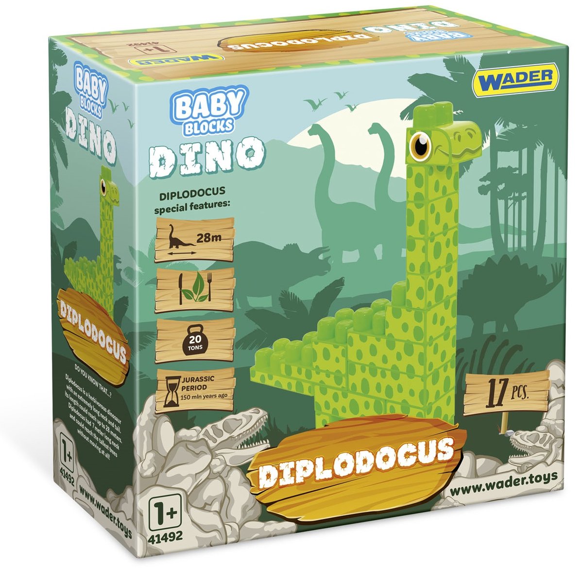 Wader Klocki Dino Baby Blocks diplodok 41493 -