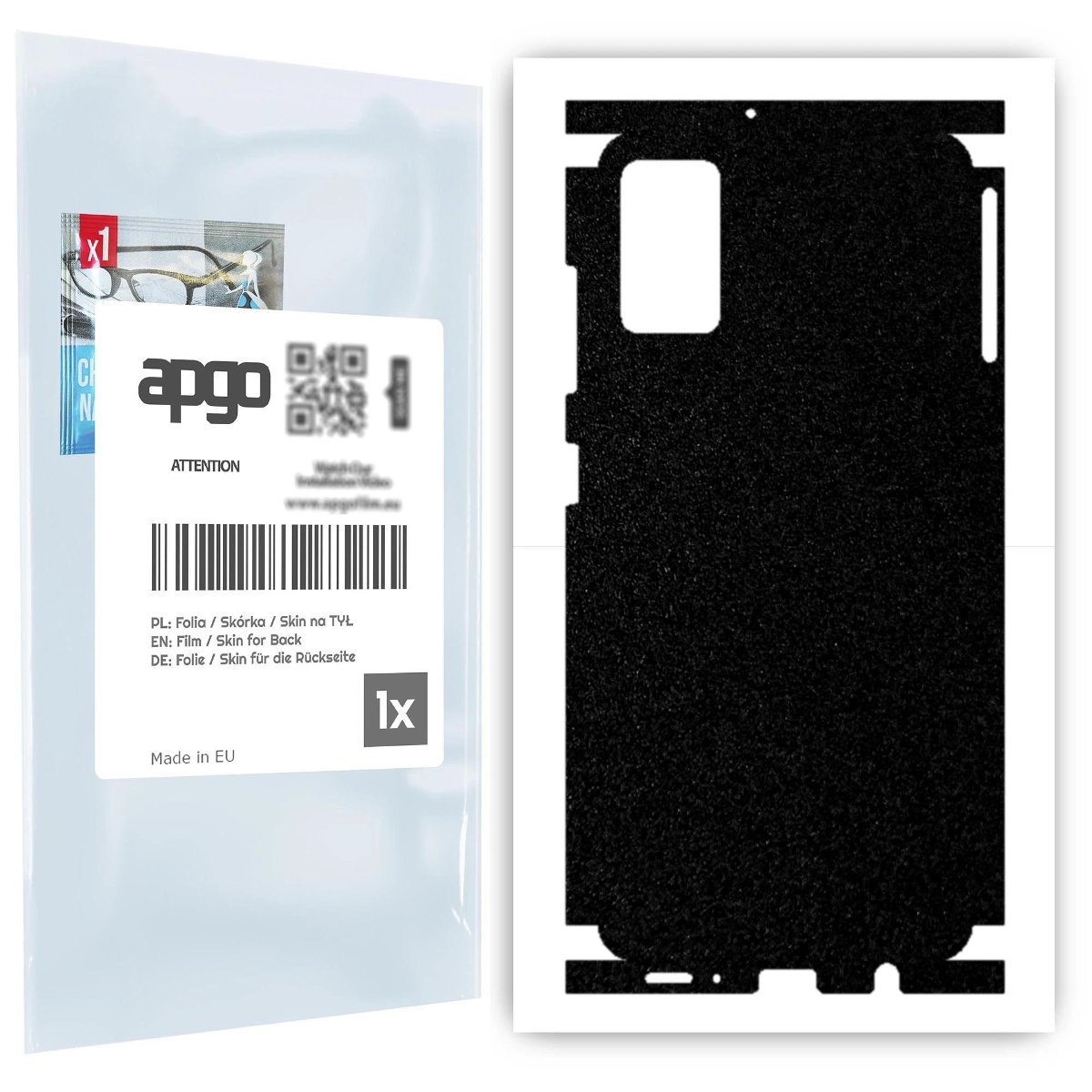 Folia naklejka skórka strukturalna na TYŁ+BOKI do Samsung Galaxy A41 -  Czarny Pastel Matowy Chropowaty Baranek - apgo SKINS