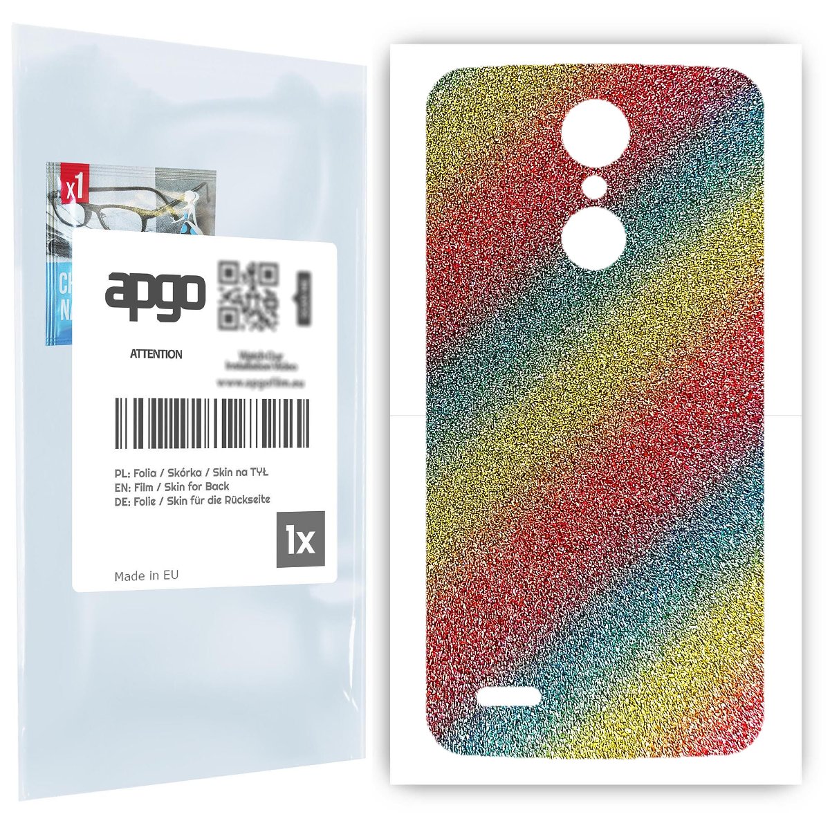 Folia naklejka skórka strukturalna na TYŁ do LG K8 (2017) -  Brokat Tęcza - apgo SKINS