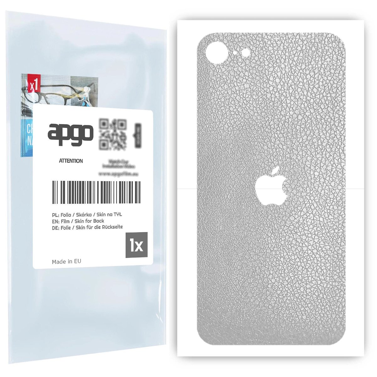 Folia naklejka skórka strukturalna na TYŁ do Apple iPhone SE (2020) -  Skóra Srebrna - apgo SKINS