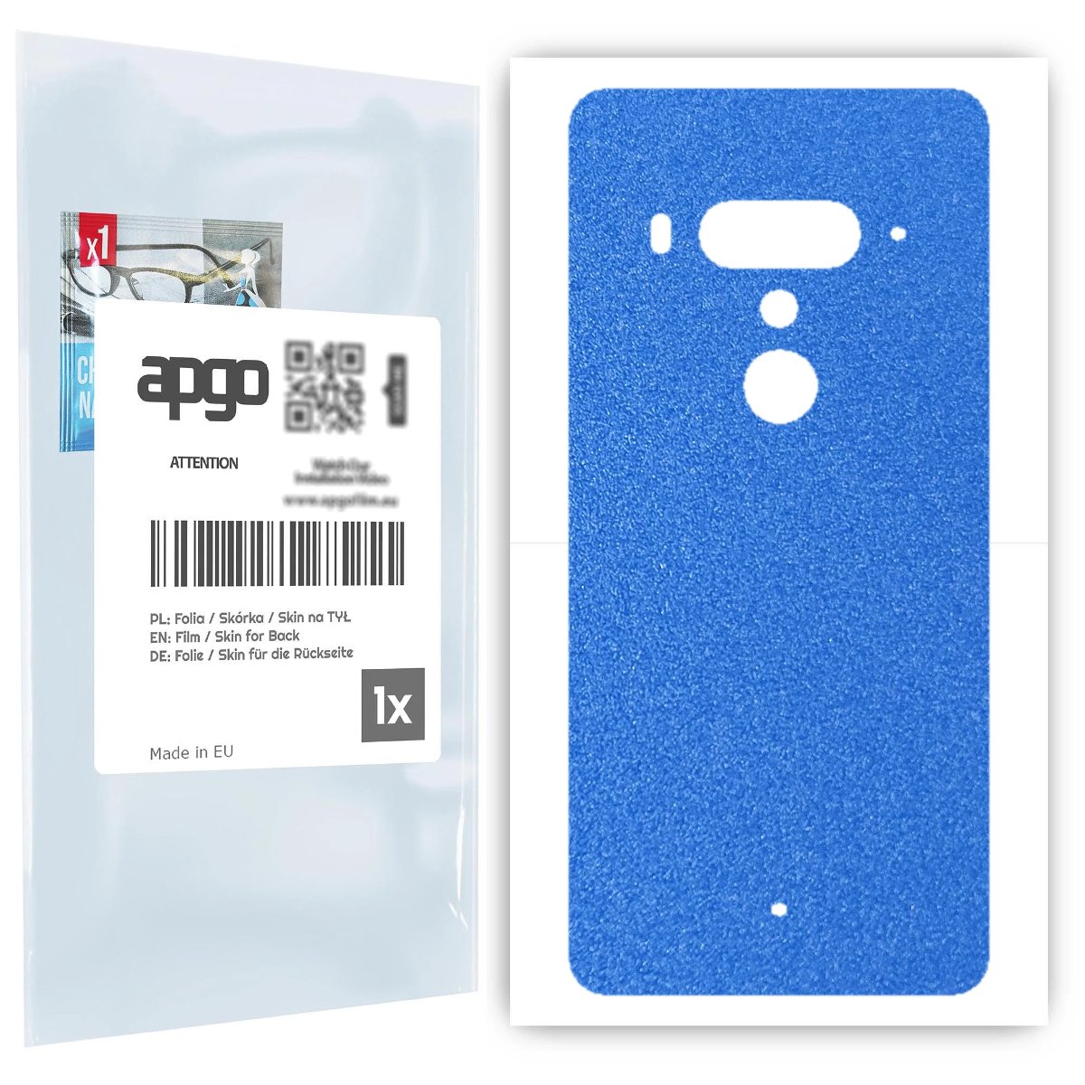 Folia naklejka skórka strukturalna na TYŁ do HTC U12+ -  Niebieski Pastel Matowy Chropowaty Baranek - apgo SKINS