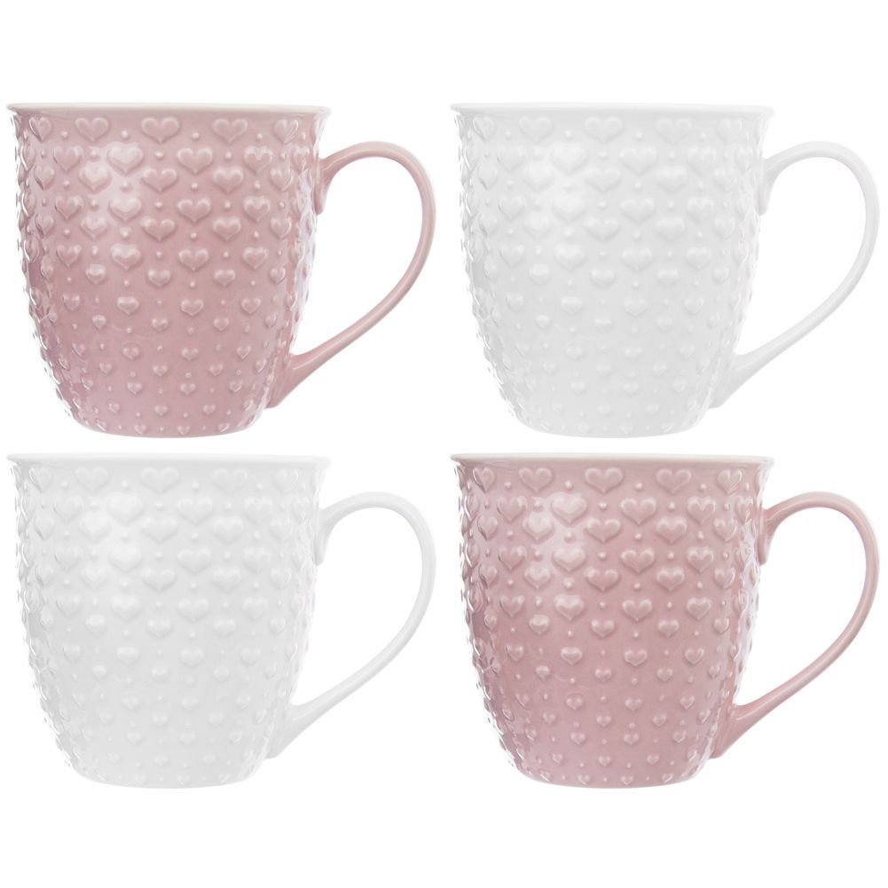 Orion Kubek ceramiczny z uchem do picia kawy herbaty napojów różowy biały zestaw kubków 580 ml 4 szt.