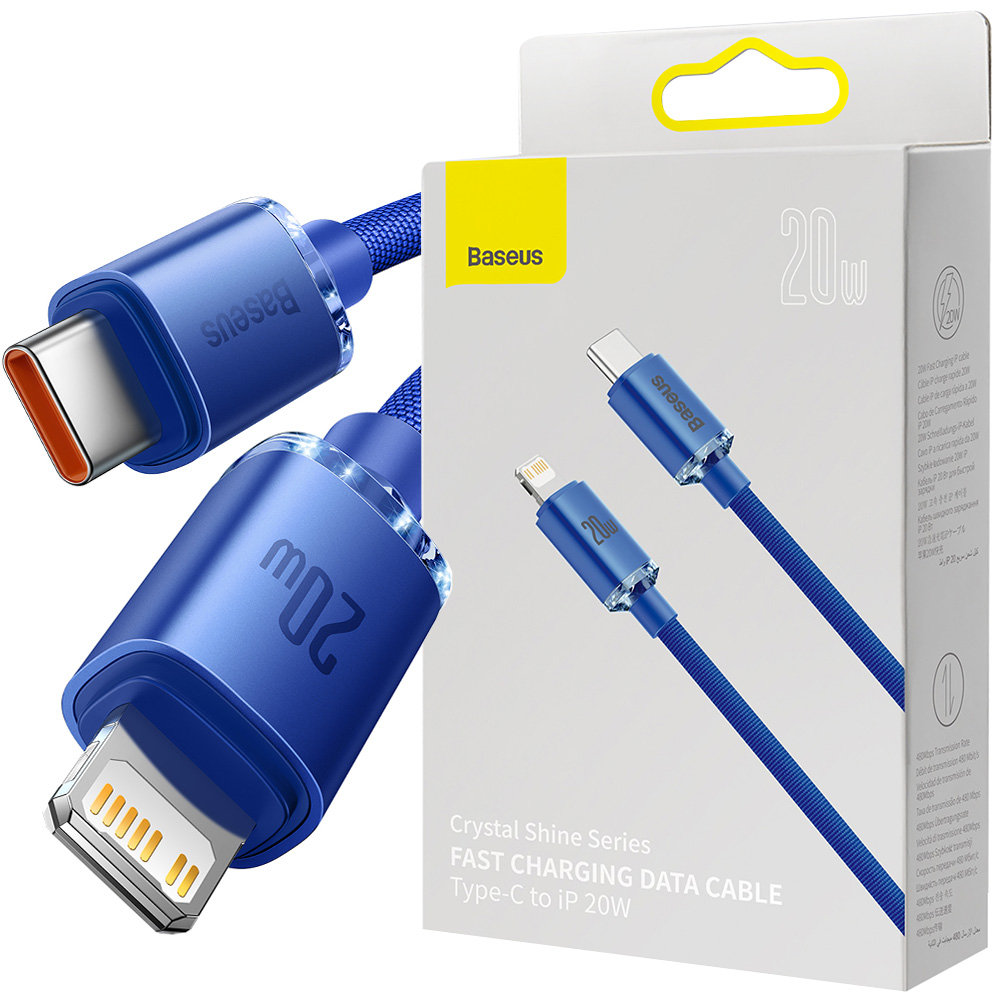 Baseus Crystal Shine Series kabel przewód USB do szybkiego ładowania i transferu danych USB Typ C - Lightning 20W 1,2m niebieska (CAJY000203) CAJY000203