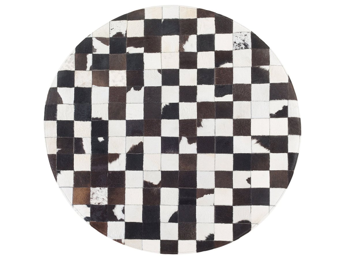 Dywan Patchwork Okrągły Skórzany ⌀ 140 Cm Czarno-biały Bergama