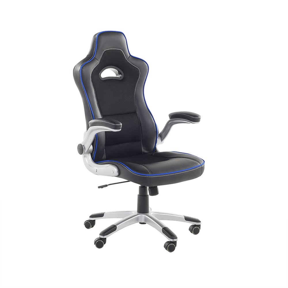 Shumee Krzesło biurowe  Fotel biurowy regulowany ekoskóra czarno-niebieski MASTER 87277