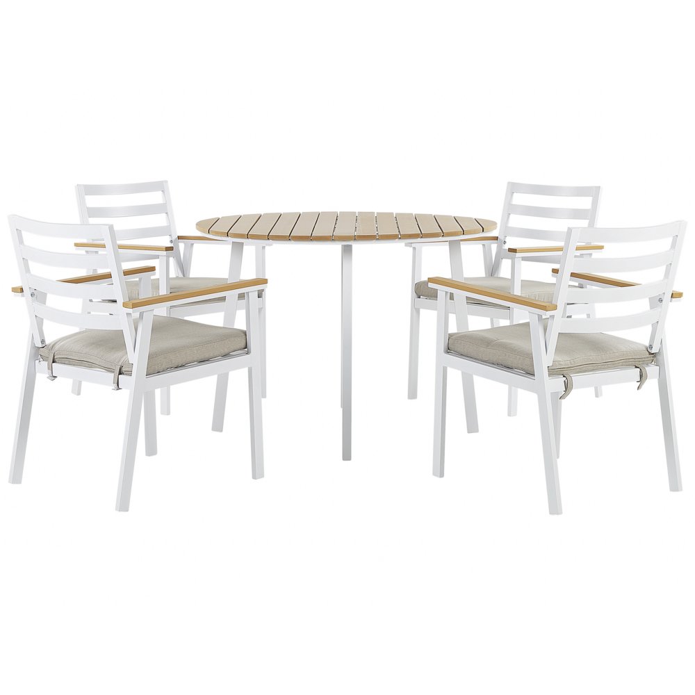 Lumarko Zestaw Ogrodowy Stół I 4 Krzesła Biały Z Poduszkami Beżowymi Cavoli