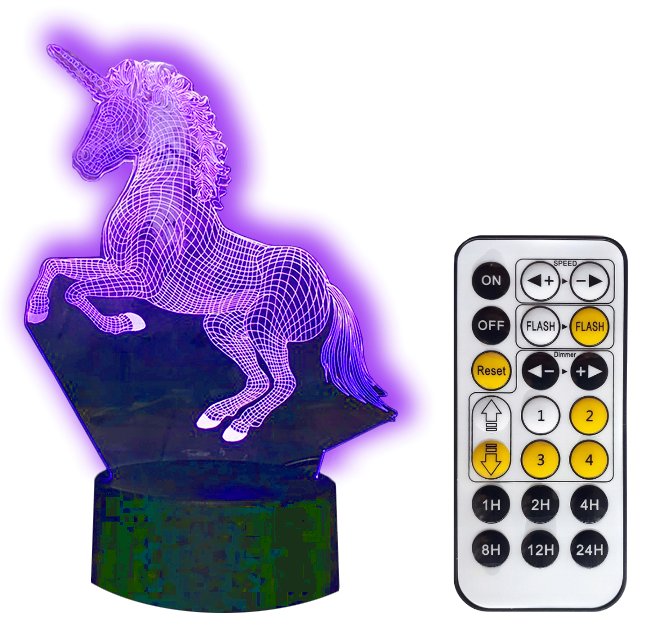 Lampka nocna 3D LED JEDNOROŻEC UNICORN USB + PILOT RGB