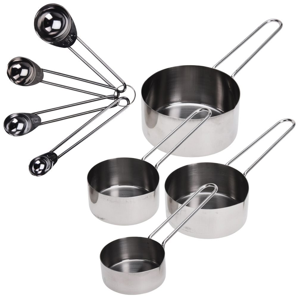 Excellent Houseware Miarki kuchenne stalowe kubki do odmierzania łyżki pomiarowe miarka komplet zestaw miarek 8 sztuk