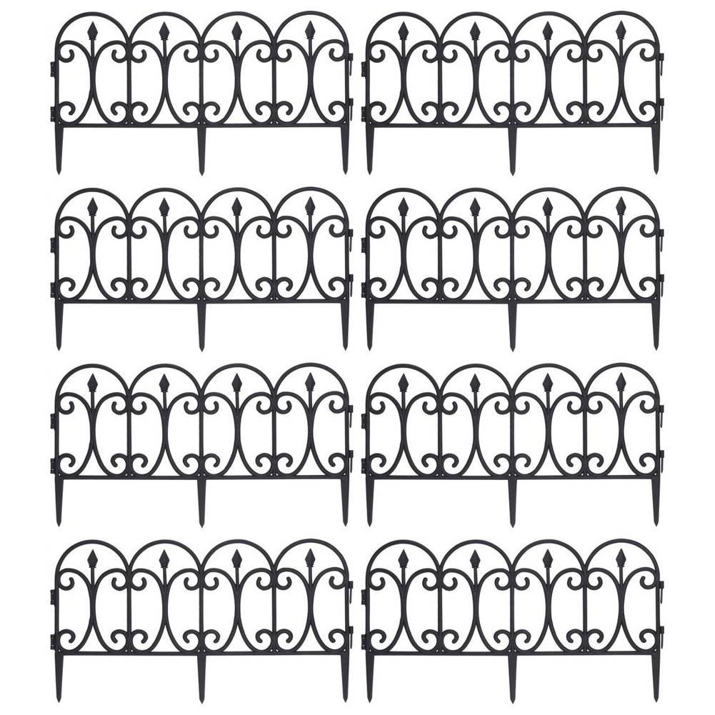 ProGarden Palisada płotek ogrodowy czarny zestaw komplet 8 sztuk 60x30 cm