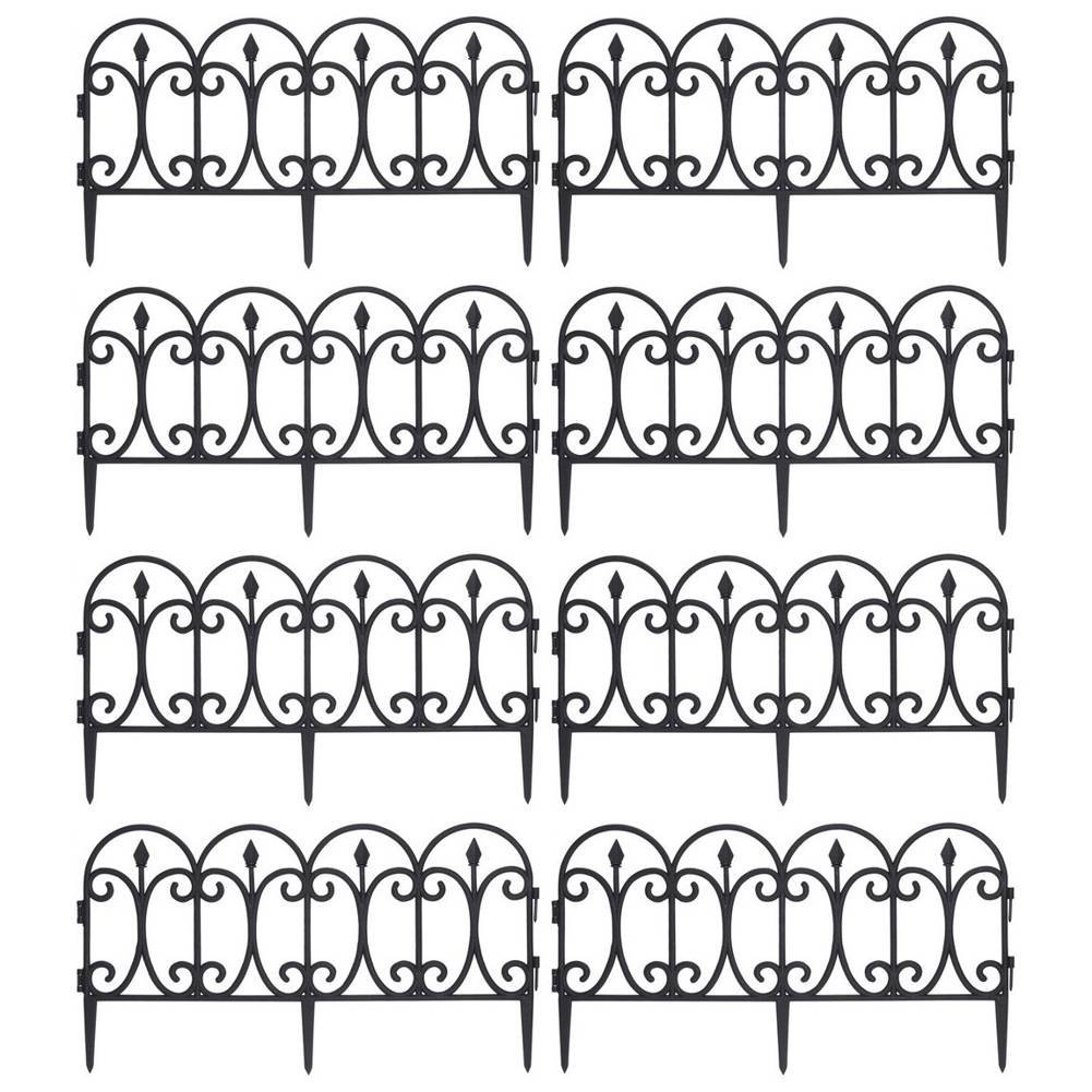 ProGarden Palisada płotek ogrodowy czarny zestaw komplet 8 sztuk 60x30 cm