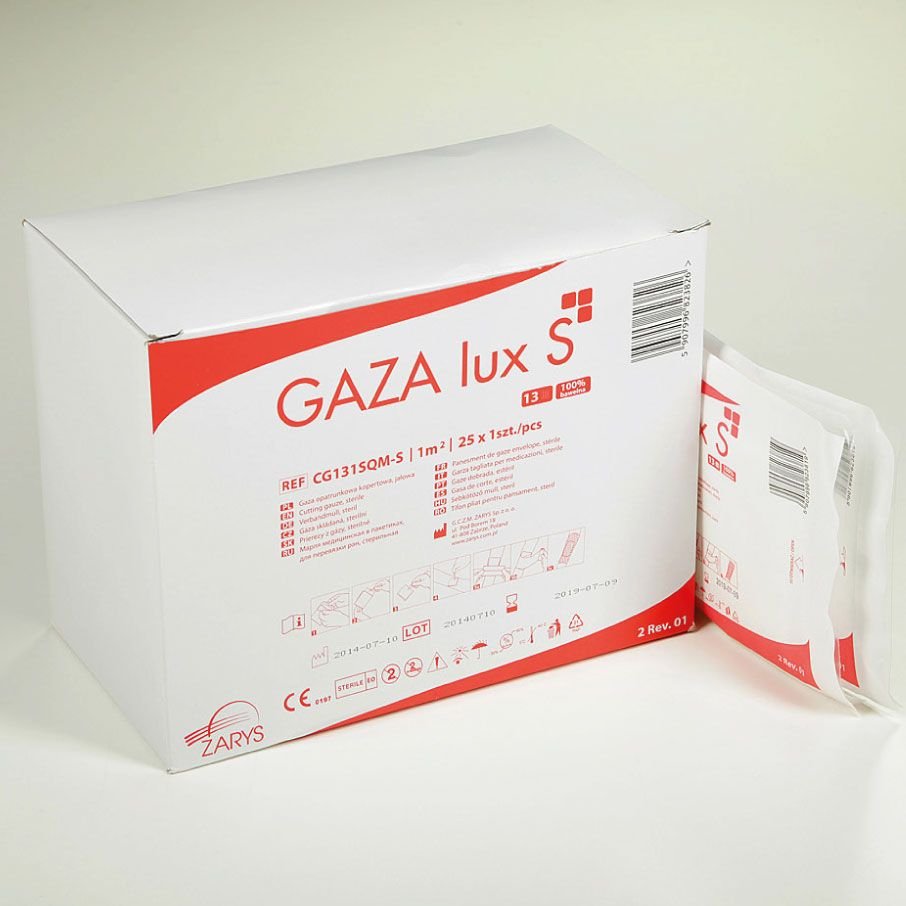 ZARYS Zarys Gaza Lux S-13N 1m2 op. 25 szt. Gaza opatrunkowa kopertowa, jałowa TOW004901