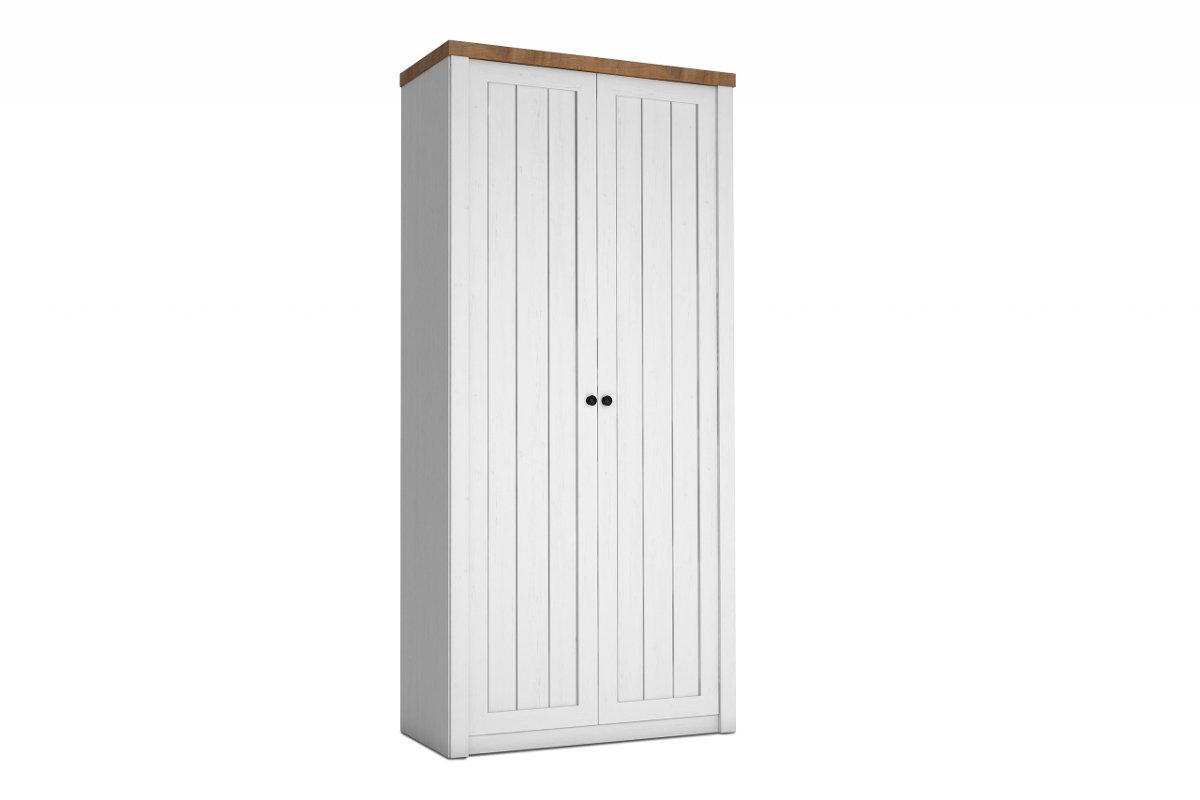 Dwudrzwiowa szafa z półkami styl prowansalski biała LEMAS