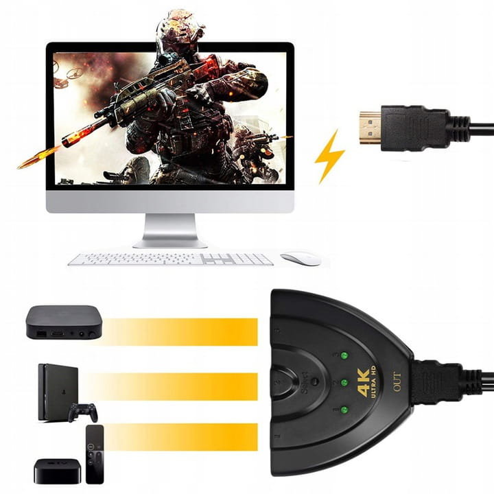 Switch 3X Hdmi Przełącznik Rozdzielacz 4K Full Hd
