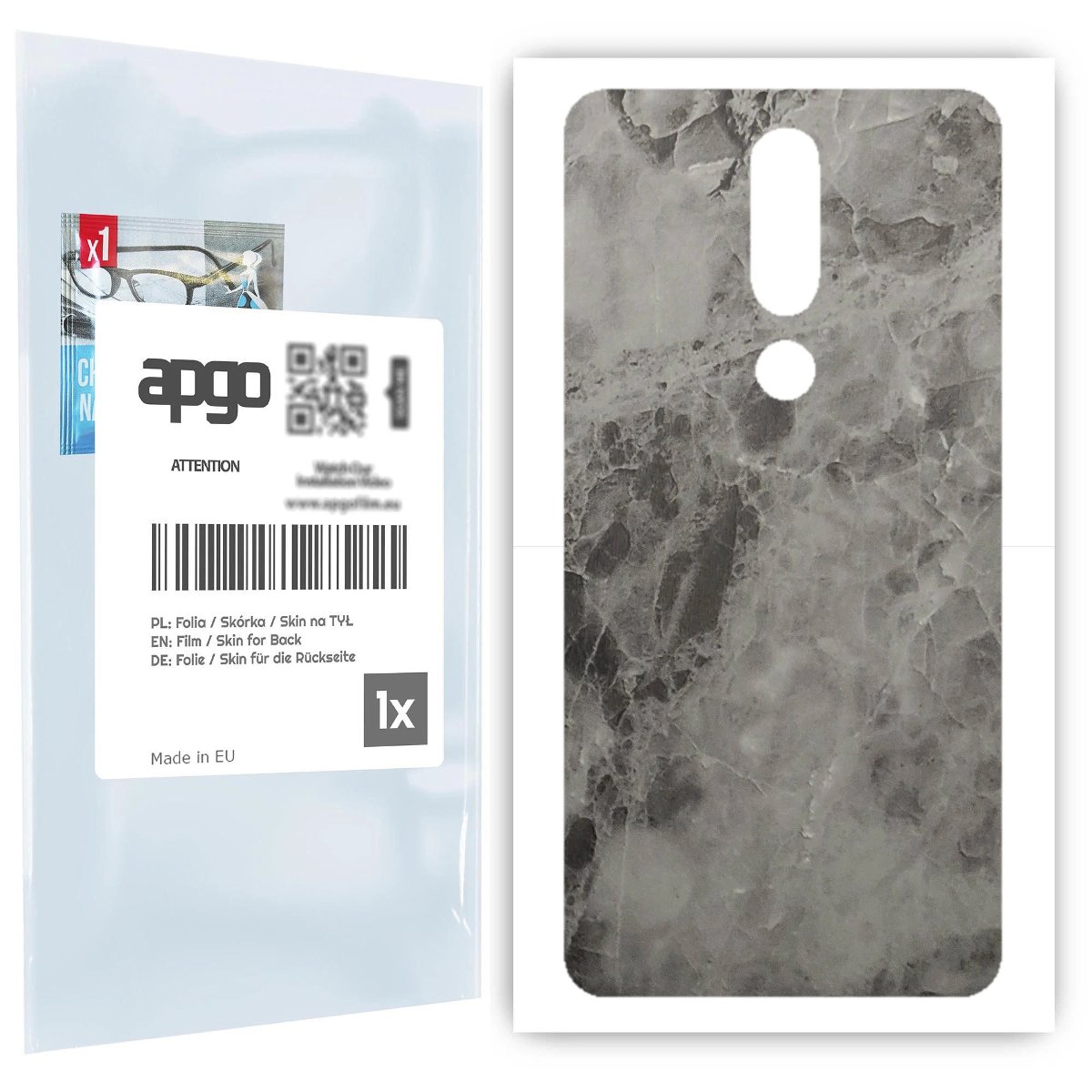 Folia naklejka skórka strukturalna na TYŁ do Nokia 5.1 Plus (Nokia X5) -  Marmur Czarny - apgo SKINS