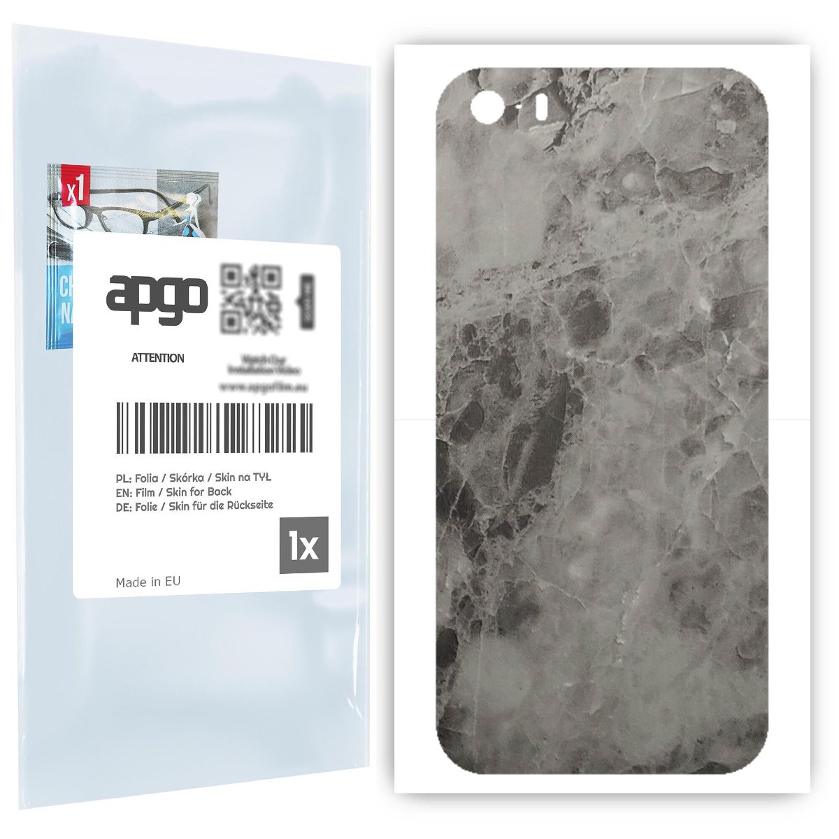 Folia naklejka skórka strukturalna na TYŁ do Apple iPhone 5 -  Marmur Czarny - apgo SKINS