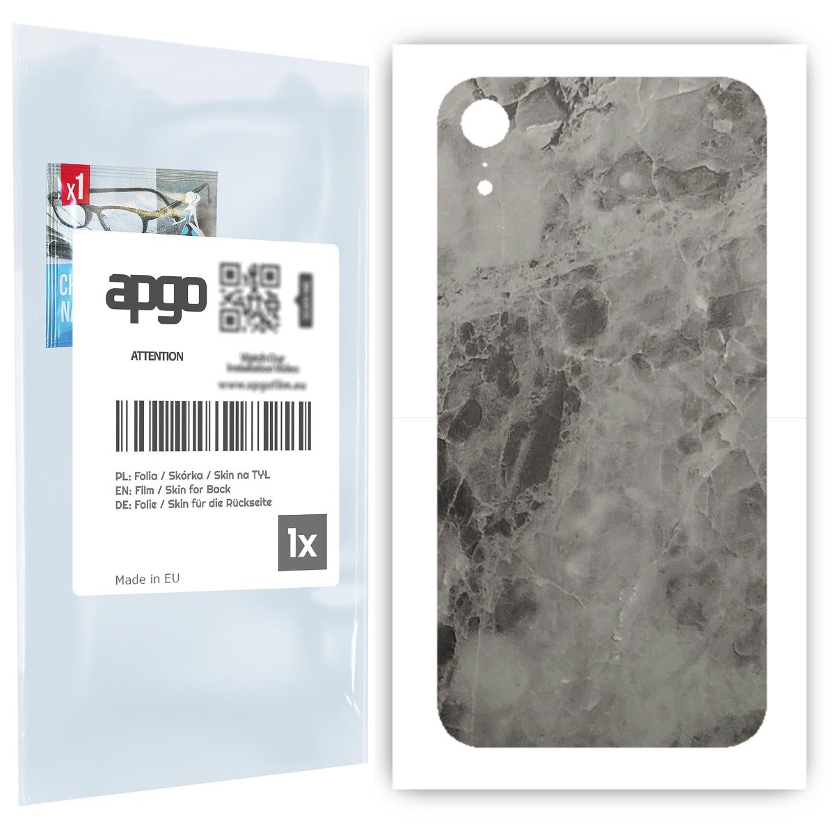 Folia naklejka skórka strukturalna na TYŁ do Apple iPhone XR -  Marmur Czarny - apgo SKINS