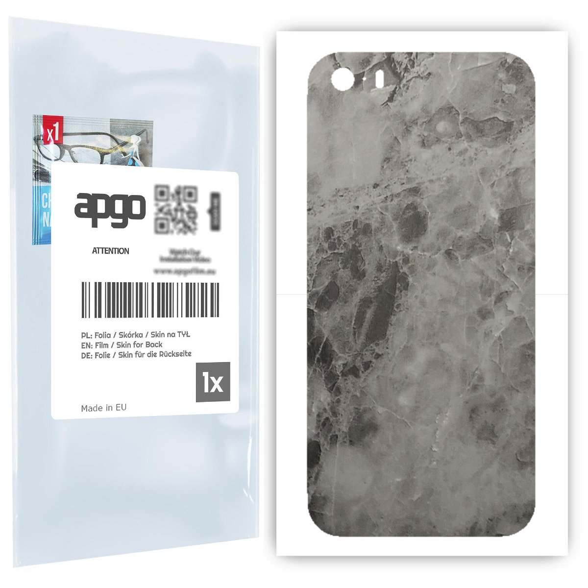 Folia naklejka skórka strukturalna na TYŁ do Apple iPhone SE (2016 pierwszy model) -  Marmur Czarny - apgo SKINS