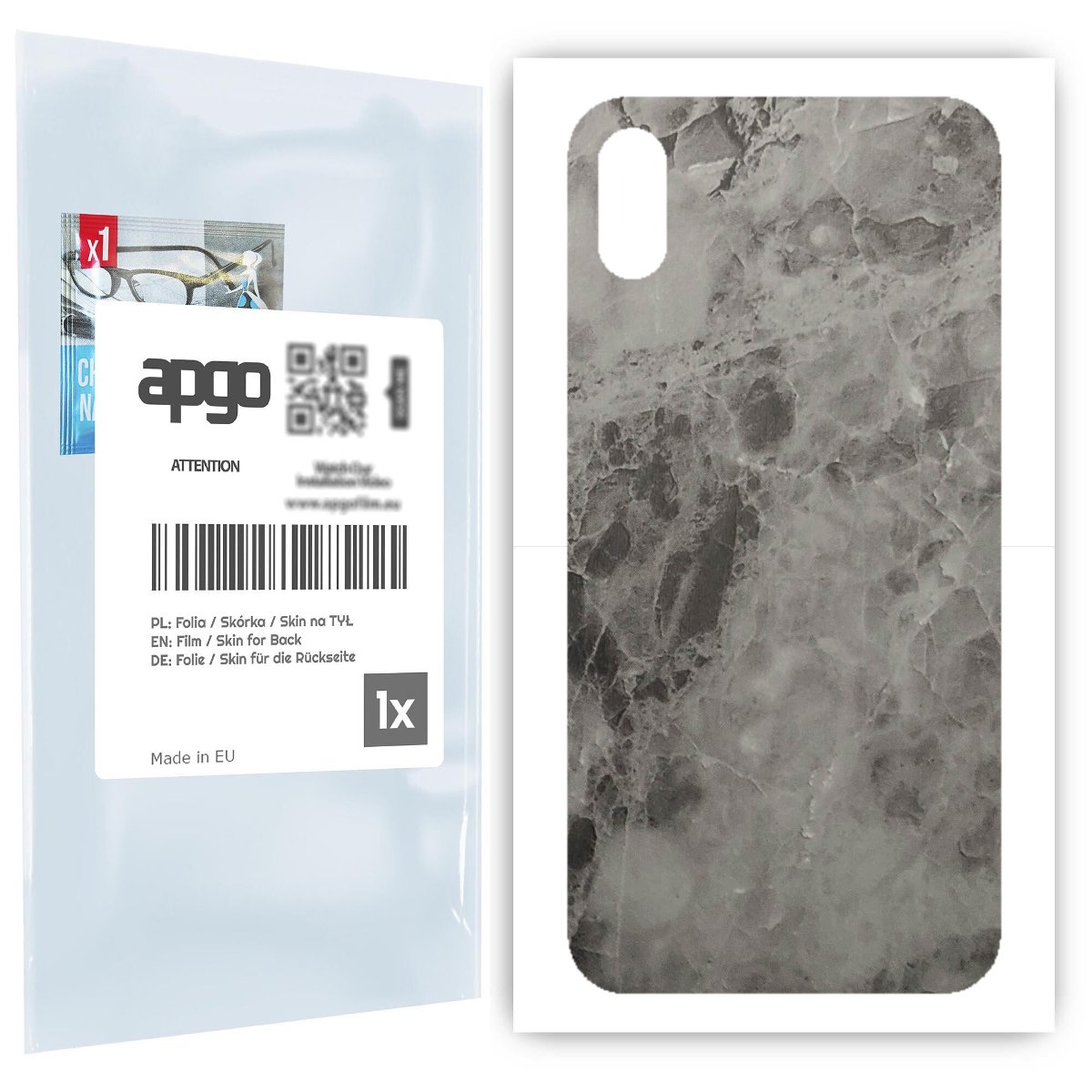 Folia naklejka skórka strukturalna na TYŁ do Apple iPhone X -  Marmur Czarny - apgo SKINS