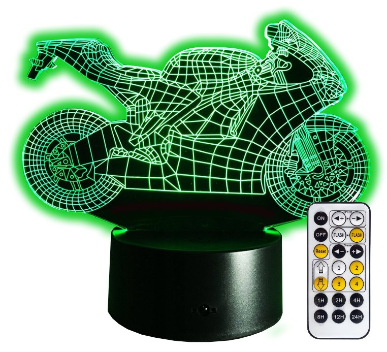 Lampka nocna 3D LED ŚCIGACZ MOTOCYKL USB + PILOT RGB