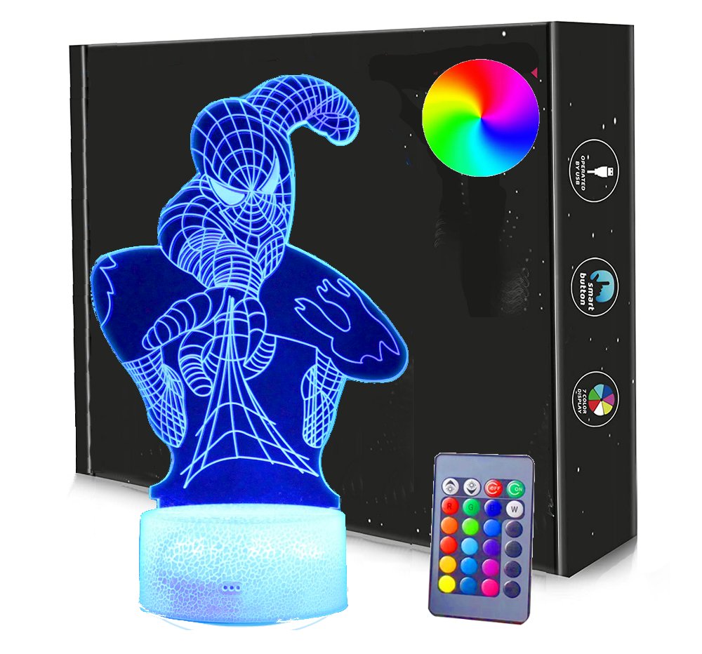Lampka nocna 3D LED SPIDER-MAN USB + PILOT RGB