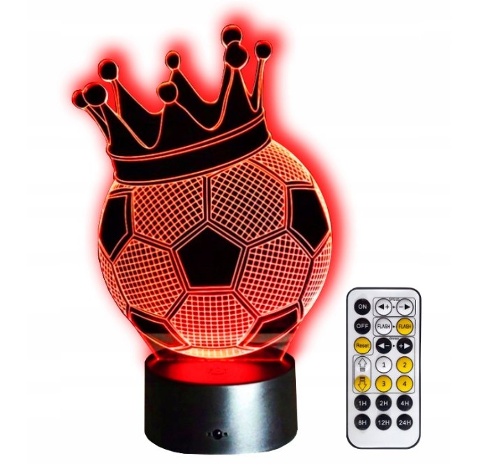 Lampka nocna 3D LED Piłka Nożna KRÓL STRZELCÓW + PILOT RGB