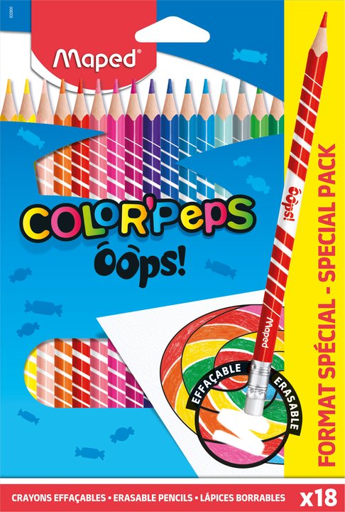 Maped Kredki Colorpeps Oops trójkątne z gumką 18kol