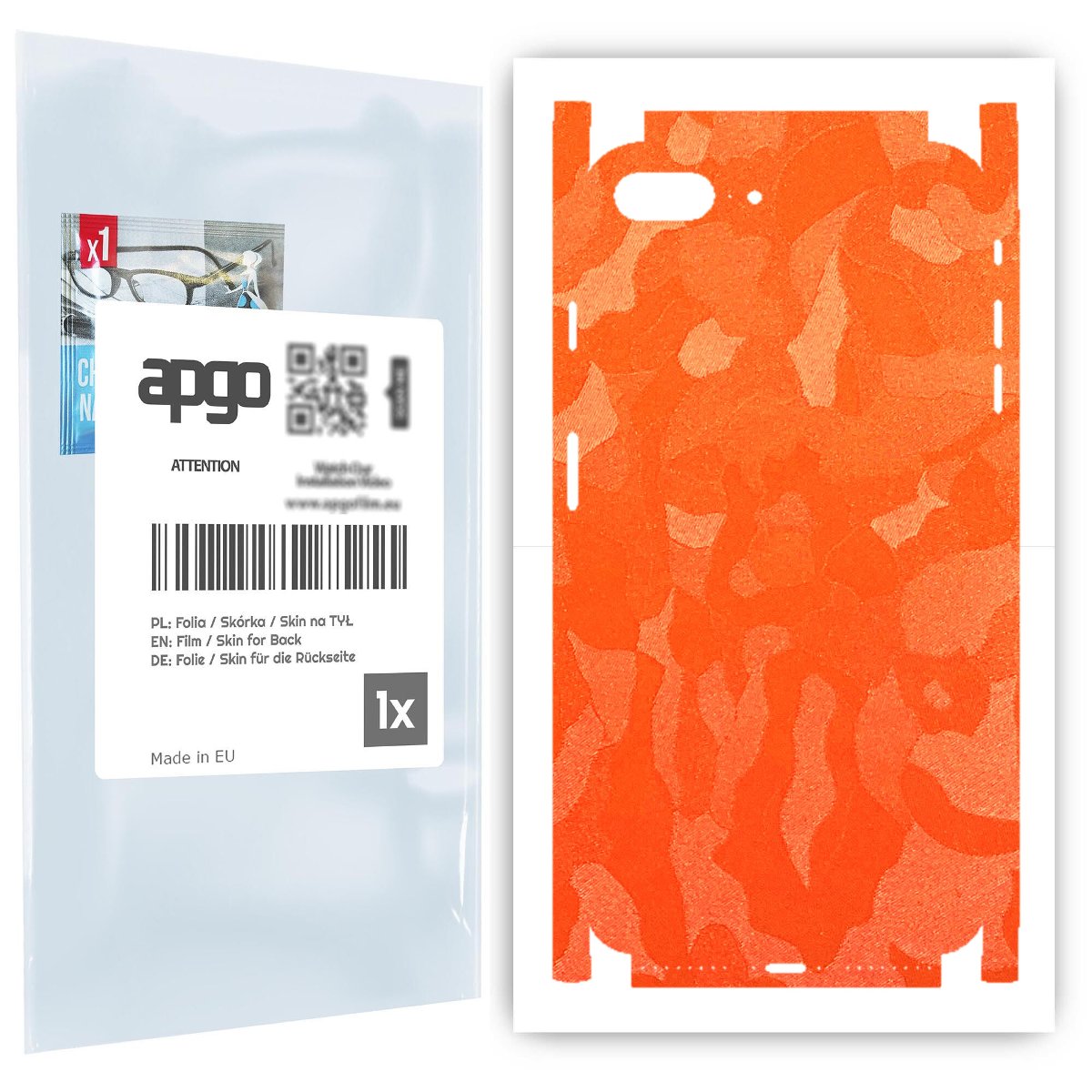 Folia naklejka skórka strukturalna na TYŁ+BOKI do Apple iPhone 8 Plus -  Moro | Camo Pomarańczowy - apgo SKINS