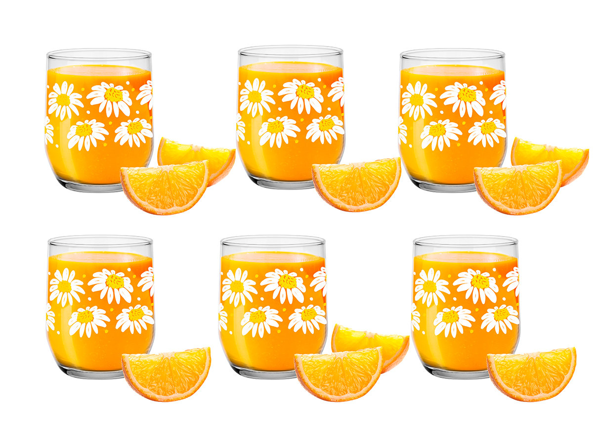 6x Szklanki Niskie Stokrotki 300ml, Do Drinków Soków Wody