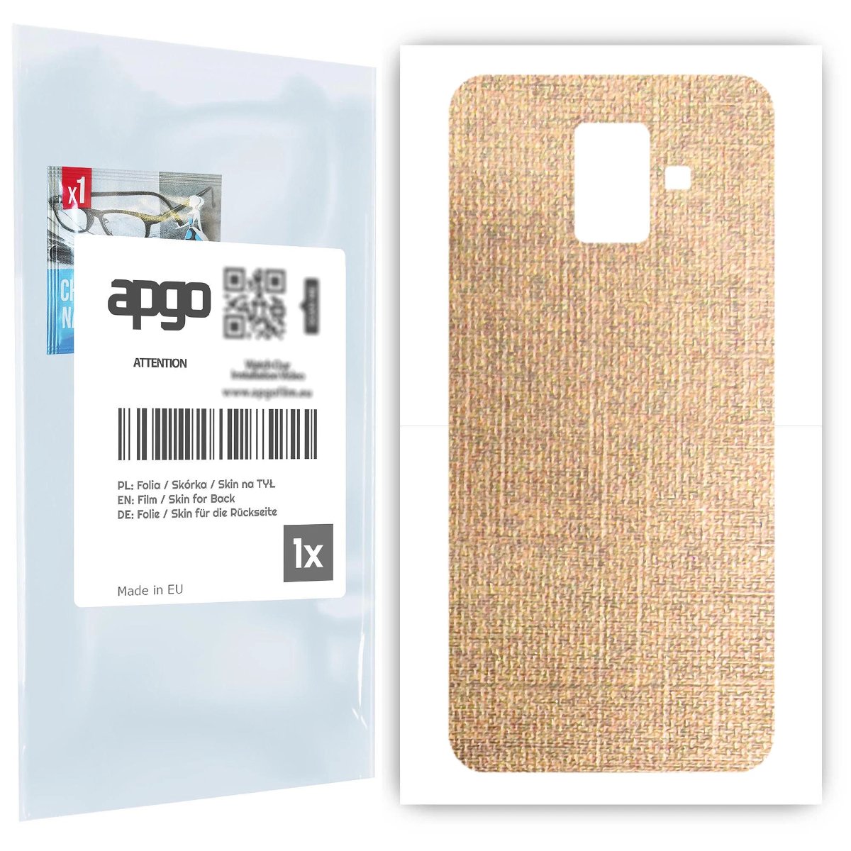 Folia naklejka skórka strukturalna na TYŁ do Samsung Galaxy A6 (2018) -  Tkanina Denim Beżowy - apgo SKINS