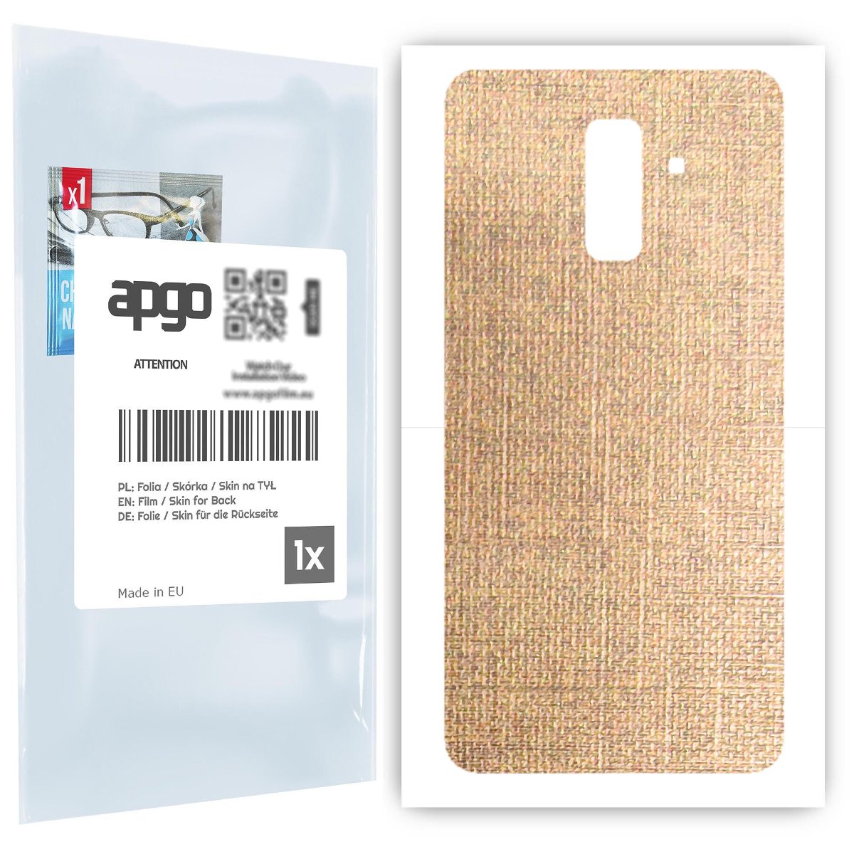 Folia naklejka skórka strukturalna na TYŁ do Samsung Galaxy A6+ (2018) -  Tkanina Denim Beżowy - apgo SKINS