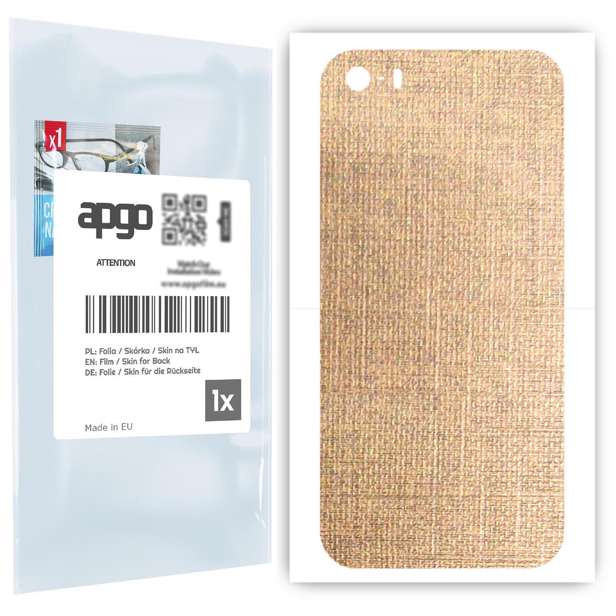 Folia naklejka skórka strukturalna na TYŁ do Apple iPhone 5 -  Tkanina Denim Beżowy - apgo SKINS