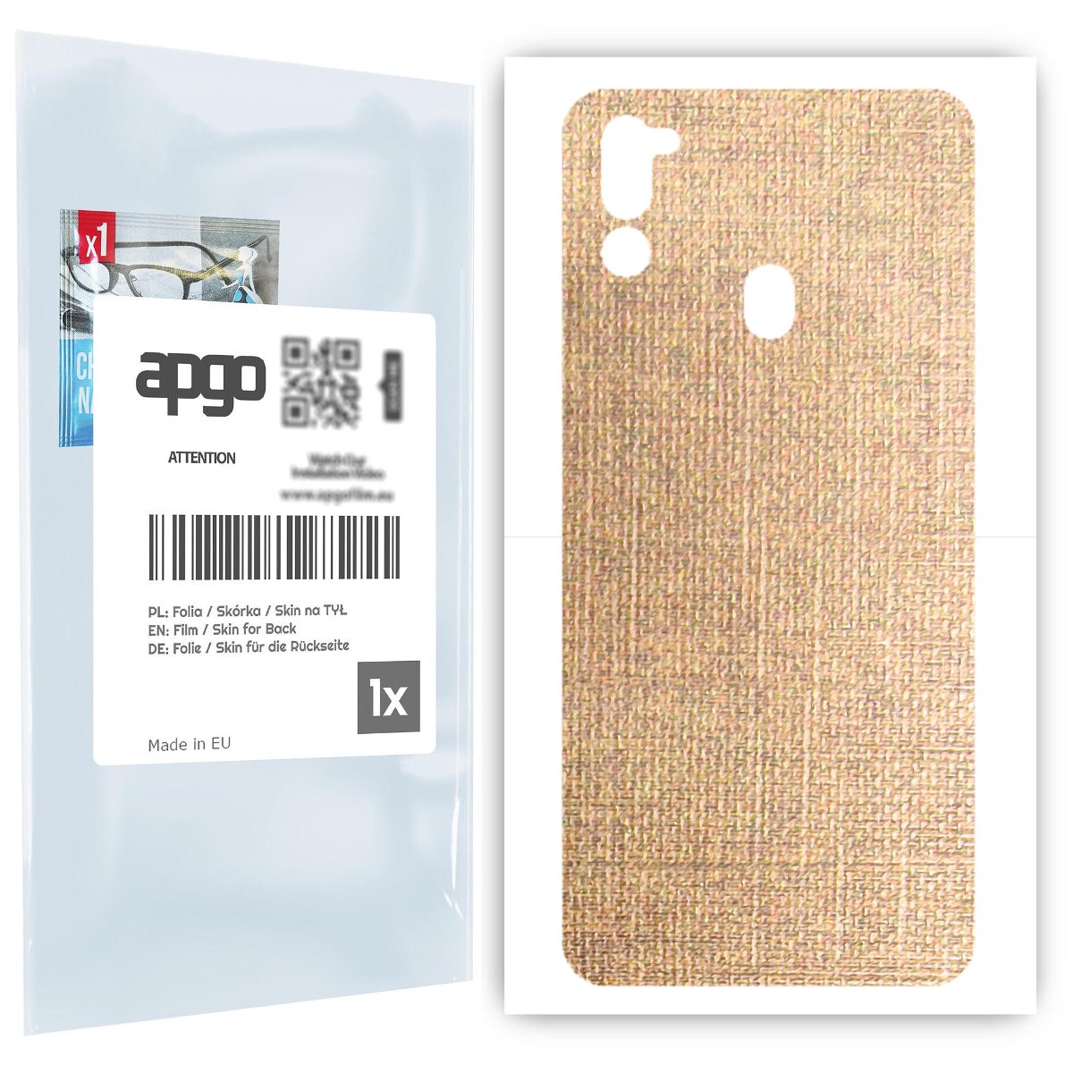 Folia naklejka skórka strukturalna na TYŁ do Samsung Galaxy M21 2021 -  Tkanina Denim Beżowy - apgo SKINS