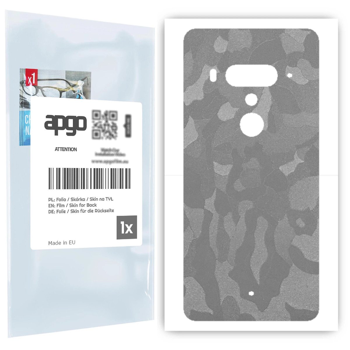 Folia naklejka skórka strukturalna na TYŁ do HTC U12+ -  Moro | Camo Srebrny - apgo SKINS