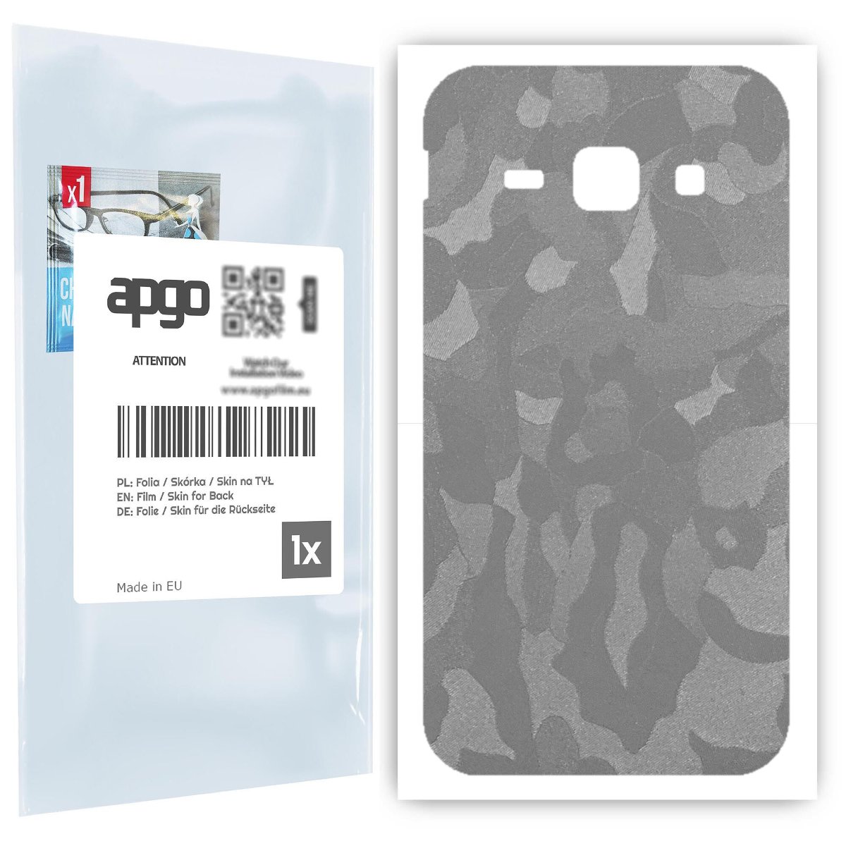 Folia naklejka skórka strukturalna na TYŁ do Samsung Galaxy J1 (2016) -  Moro | Camo Srebrny - apgo SKINS