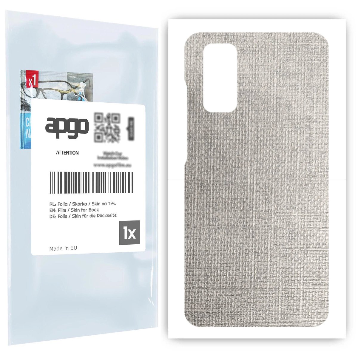 Folia naklejka skórka strukturalna na TYŁ do Samsung Galaxy S20 -  Tkanina Denim Szary - apgo SKINS