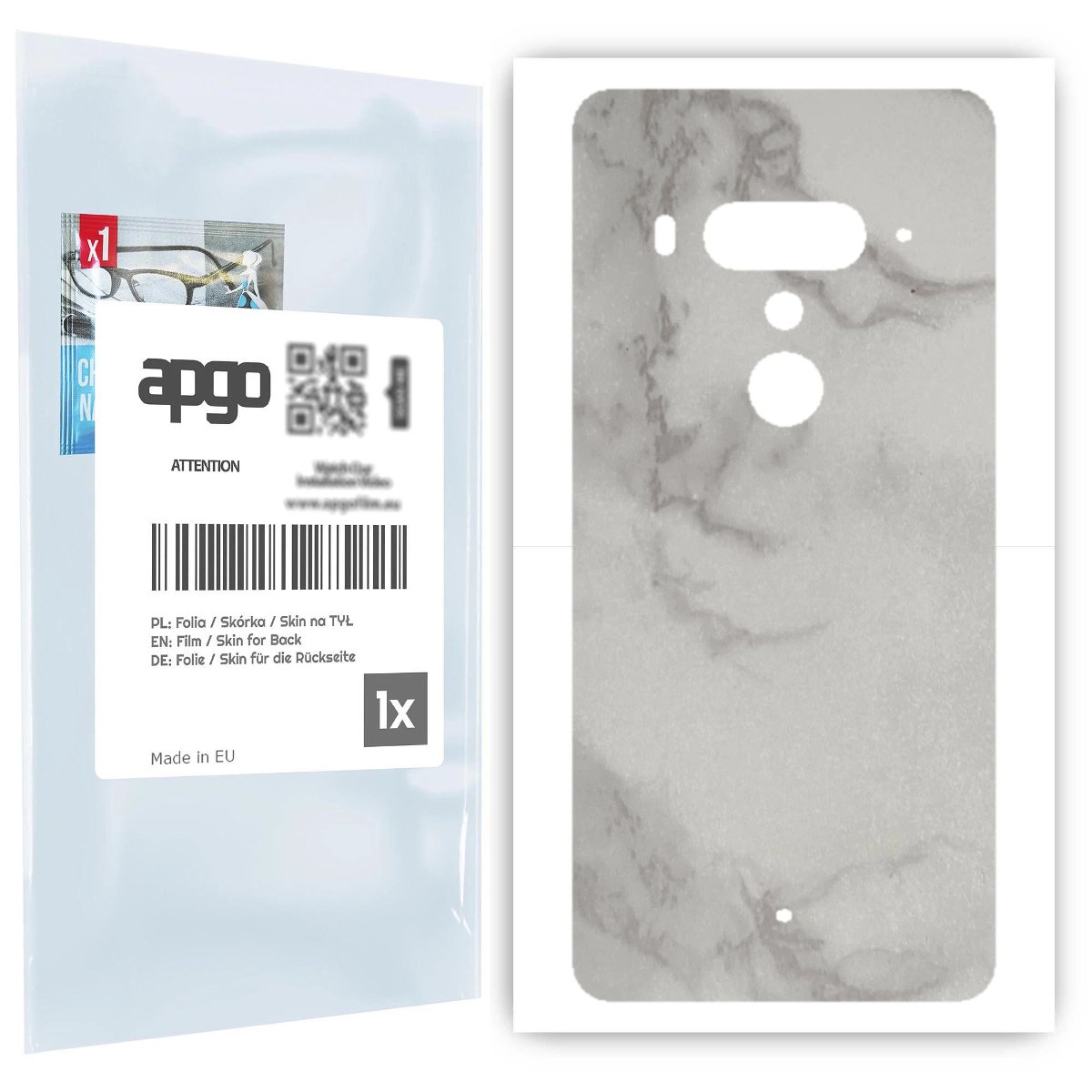 Folia naklejka skórka strukturalna na TYŁ do HTC U12+ -  Marmur Szary - apgo SKINS