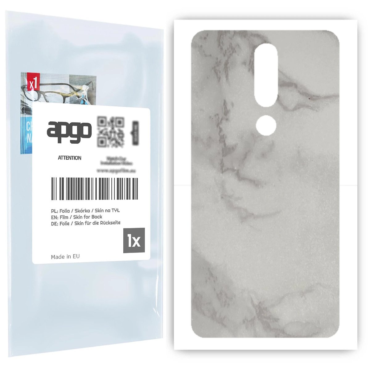 Folia naklejka skórka strukturalna na TYŁ do Nokia 5.1 Plus (Nokia X5) -  Marmur Szary - apgo SKINS