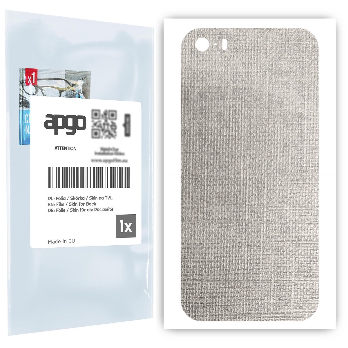 Folia naklejka skórka strukturalna na TYŁ do Apple iPhone 5 -  Tkanina Denim Szary - apgo SKINS