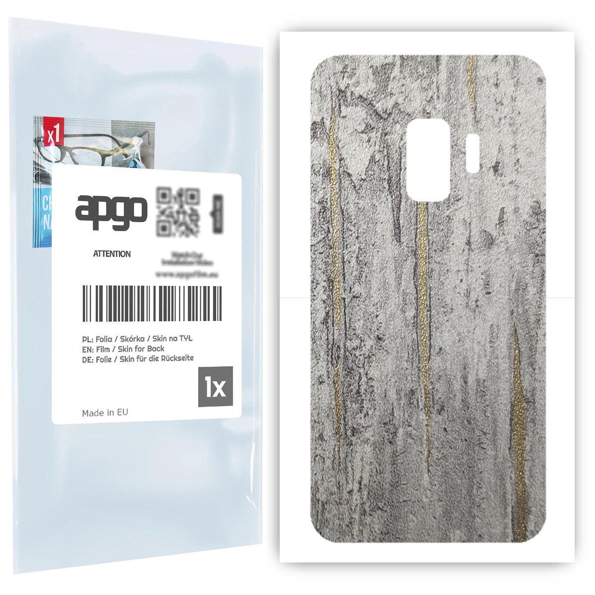 Folia naklejka skórka strukturalna na TYŁ do Samsung Galaxy S9 -  Beton Złote Paski - apgo SKINS