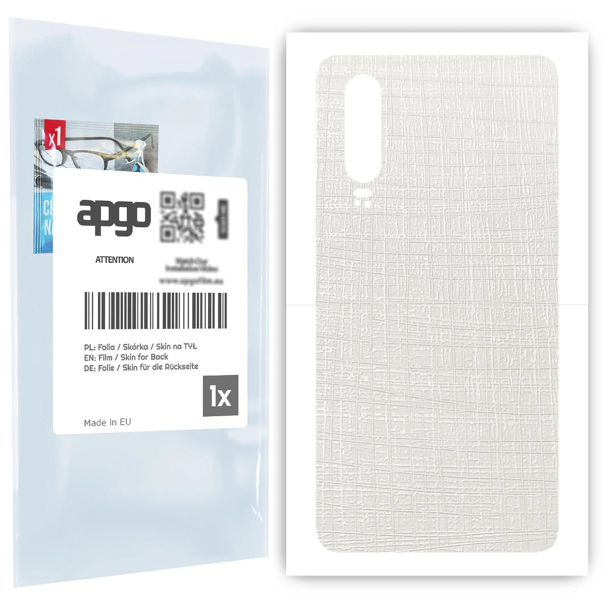 Folia naklejka skórka strukturalna na TYŁ do Huawei P30 -  Tkanina Biała - apgo SKINS