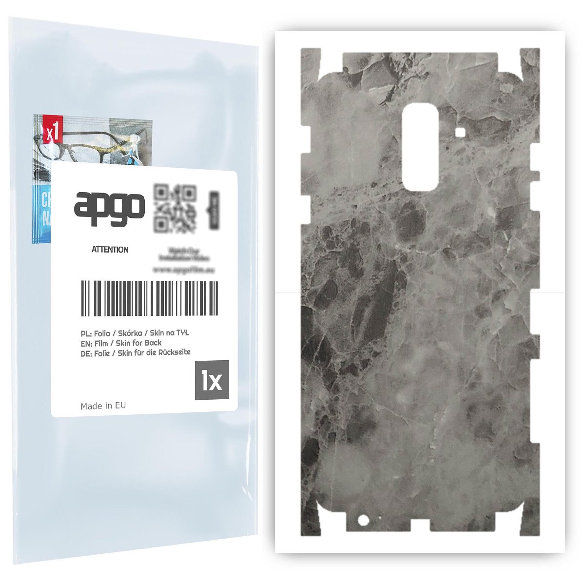 Folia naklejka skórka strukturalna na TYŁ+BOKI do Samsung Galaxy A6+ (2018) -  Marmur Czarny - apgo SKINS